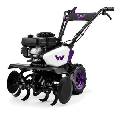 Woossox 6.5 HP 196cc Compact Gas Front-Tine Tiller – 31 Inch Adjustable Tilling Width, 8 Inch Depth, Forward & Reverse, Folding Handle, White/Purple