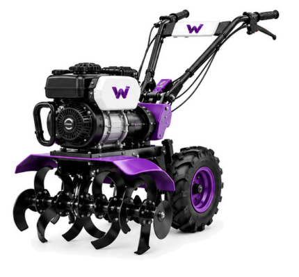Woossox 7 HP 212cc Gas Garden Tiller Cultivator – 34 Inch Tilling Width, 9 Inch Depth, 2 Forward + 1 Reverse, Adjustable Handlebar & Front Bumper, Purple/White